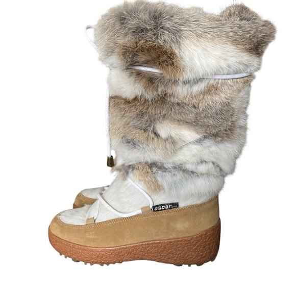 Oscar Sport Apre-Ski Fur Rabbit Goat Winter Boats 37 fits US 6-6.5 Cream Brown - Picture 7 of 12